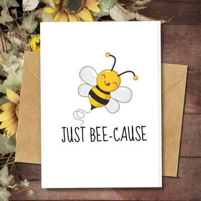 Handmade Eco Friendly | Plantable Seed or Organic Material Paper Good Luck Cards Just bee-cause Pack of 8