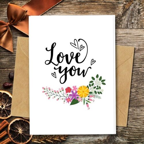 Handmade Eco Friendly | Plantable Seed or Organic Material Paper Love Cards Love you Pack of 5