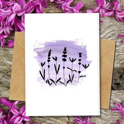Handmade Eco Friendly | Plantable Seed or Organic Material Paper Blank Cards Purple Flowers Single Card