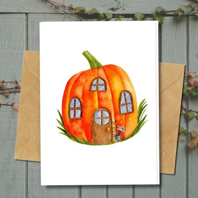 Handmade Eco Friendly | Plantable Seed or Organic Material Paper Blank Cards Pumpkin Home Single Card