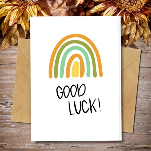 Handmade Eco Friendly | Plantable Seed or Organic Material Paper Good Luck Cards Good Luck, Rainbow Single Card