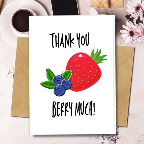 Handmade Eco Friendly | Plantable Seed or Organic Material Paper Thank You Cards Thank You Berry Much Single Card