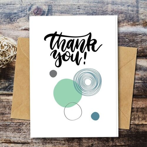 Handmade Eco Friendly | Plantable Seed or Organic Material Paper Thank You Cards Thank You Blue Bubbles Single Card