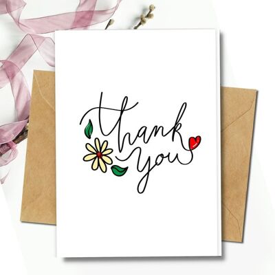 Handmade Eco Friendly | Plantable Seed or Organic Material Paper Thank You Cards Thank You Handwritten Single Card