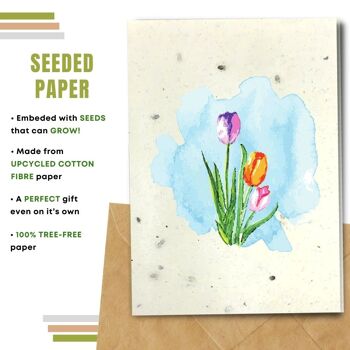 Fait à la main respectueux de l'environnement | Lot de 5 cartes vierges en papier pour graines ou matières organiques à planter Tulipes 2