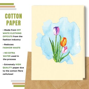 Fait à la main respectueux de l'environnement | Lot de 5 cartes vierges en papier pour graines ou matières organiques à planter Tulipes 3