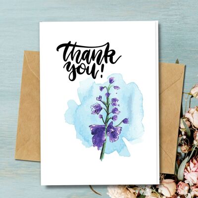 Handmade Eco Friendly | Plantable Seed or Organic Material Paper Thank You Cards Thank You Flowers Single Card