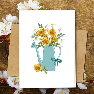 Handmade Eco Friendly | Plantable Seed or Organic Material Paper Blank Cards Watering Can Single Card