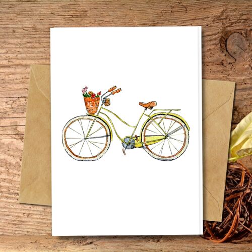 Handmade Eco Friendly | Plantable Seed or Organic Material Paper Blank Cards Yellow Bike Single Card
