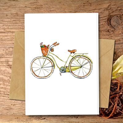 Ecológico hecho a mano | Semillas Plantables o Material Orgánico Papel Tarjetas en Blanco Tarjeta Amarilla Bicicleta Individual