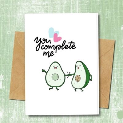 Handmade Eco Friendly | Plantable Seed or Organic Material Paper Love Cards You complete me Single Card