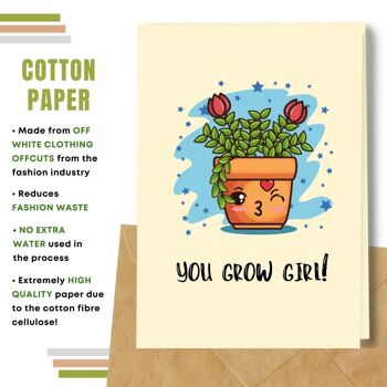 Fait à la main respectueux de l'environnement | Semences plantables ou papier de matière organique Cartes de bonne chance You Grow Girl Carte unique 3