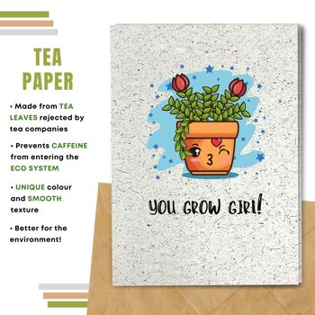 Fait à la main respectueux de l'environnement | Semences plantables ou papier de matière organique Cartes de bonne chance You Grow Girl Carte unique 10