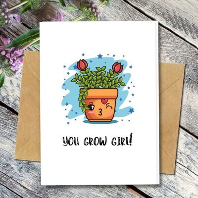 Ecológico hecho a mano | Semillas plantables o material orgánico Papel Tarjetas de buena suerte You Grow Girl Paquete de 5