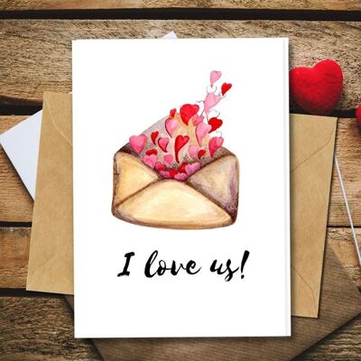 Fatto a mano ecologico | Biglietti d'amore in carta per semi piantabili o materiale organico I love us Card singola