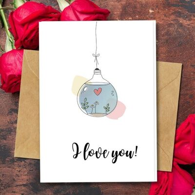 Handmade Eco Friendly | Plantable Seed or Organic Material Paper Love Cards I Love Bulb Single Card