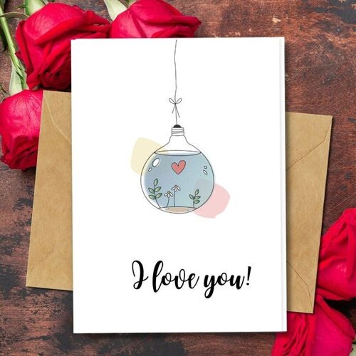 Handmade Eco Friendly | Plantable Seed or Organic Material Paper Love Cards I Love Bulb Pack of 5