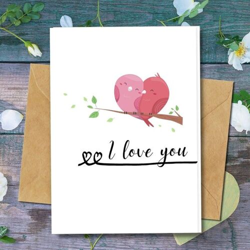 Handmade Eco Friendly | Plantable Seed or Organic Material Paper Love Cards Love Birds Single Card