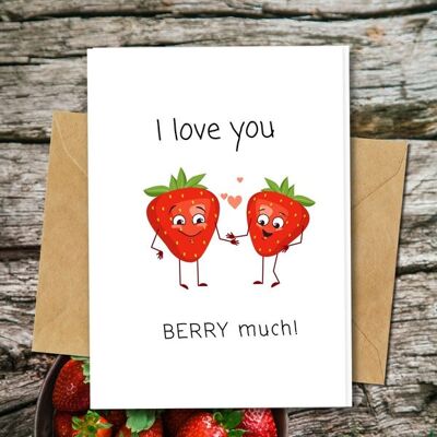 Ecológico hecho a mano | Tarjetas de amor de papel de material orgánico o semillas plantables Tarjeta individual de Love you Berry Much