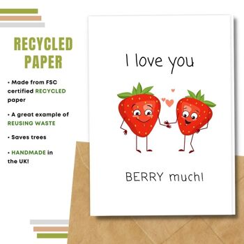 Fait à la main respectueux de l'environnement | Lot de 5 cartes d'amour en papier pour graines à planter ou matières organiques Love you Berry Much 5