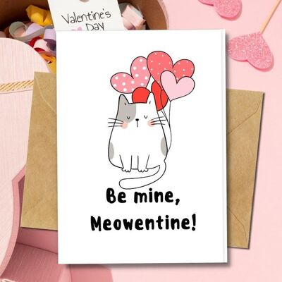 Ecológico hecho a mano | Semilla Plantable o Material Orgánico Papel Tarjeta de San Valentín Meowentine Pack de 5