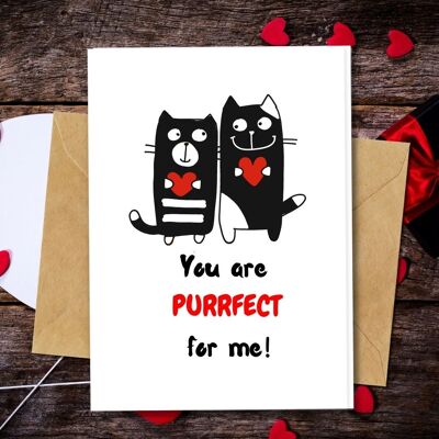 Ecológico hecho a mano | Tarjetas de amor de papel de material orgánico o semilla plantable Purrfect for Me Single Card