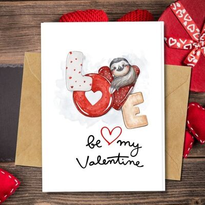 Ecológico hecho a mano | Semilla Plantable o Material Orgánico Papel Tarjeta de San Valentín Sloth Love Single Card