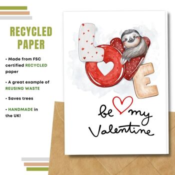 Fait à la main respectueux de l'environnement | Semences plantables ou papier de matière organique Carte de la Saint-Valentin Amour paresseux Carte simple 4