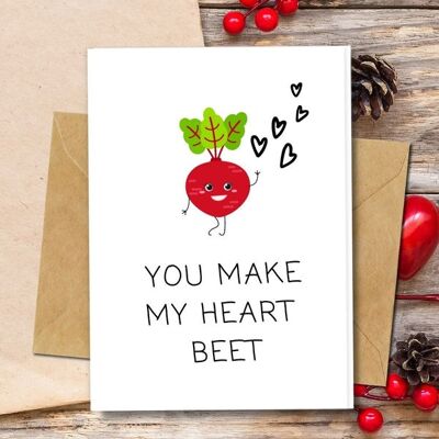 Handmade Eco Friendly | Plantable Seed or Organic Material Paper Love Cards You Make my Heart Beet Single Card