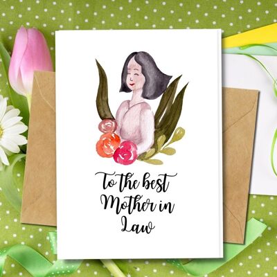 Handmade Eco Friendly | Plantable Seed or Organic Material Paper Mother's Day Cards Best Mother In Law Single Card