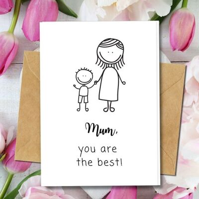 Handmade Eco Friendly | Plantable Seed or Organic Material Paper Mother's Day Cards Best Mummy Single Card