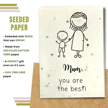 Fait à la main respectueux de l'environnement | Graines plantables ou papier de matière organique Cartes de fête des mères Meilleure carte unique de maman 2