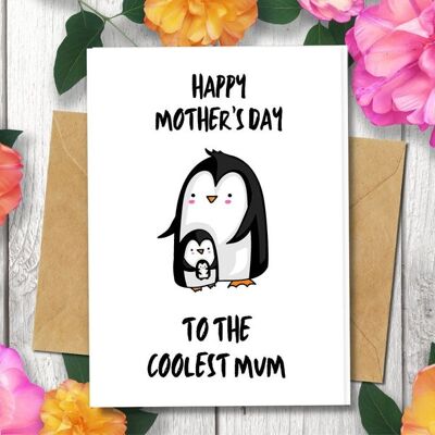 Handmade Eco Friendly | Plantable Seed or Organic Material Paper Mother's Day Cards Coolest Mum Single Card