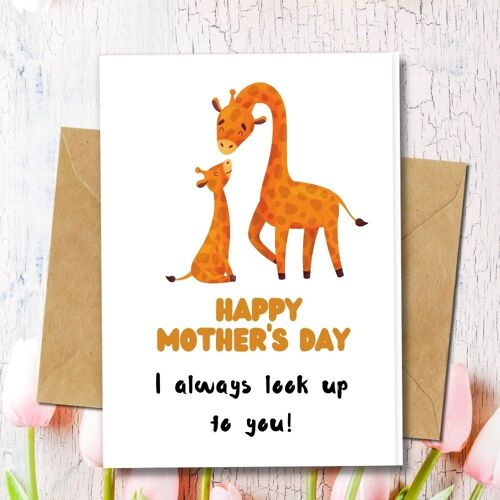 Handmade Eco Friendly | Plantable Seed or Organic Material Paper Mother's Day Cards Giraffe Single Card