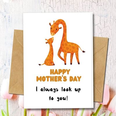 Handmade Eco Friendly | Plantable Seed or Organic Material Paper Mother's Day Cards Giraffe Pack of 5