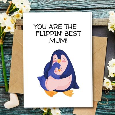Ecológico hecho a mano | Semillas plantables o material orgánico Tarjetas de papel para el día de la madre Flippin Best Mum Single Card