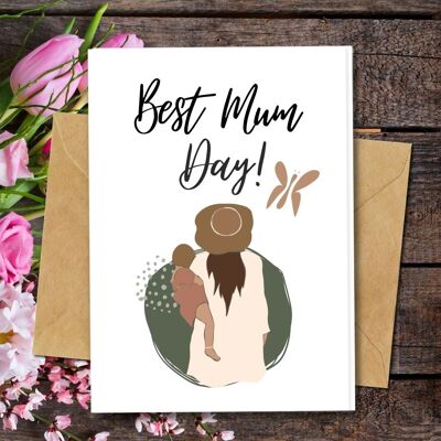Handmade Eco Friendly | Plantable Seed or Organic Material Paper Mother's Day Cards Mum and Butterflies Single Card