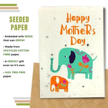 Fait à la main respectueux de l'environnement | Lot de 5 cartes de fête des mères en papier à planter ou en matériau organique Momie éléphant 2