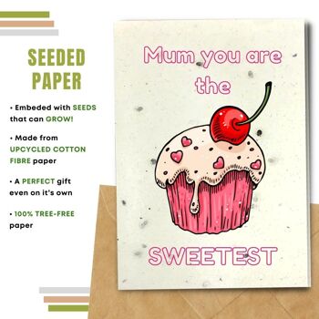 Fait à la main respectueux de l'environnement | Lot de 5 cartes de fête des mères en papier à planter ou en matériau organique Mum's The Sweetest 24