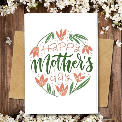 Handmade Eco Friendly | Plantable Seed or Organic Material Paper Mother's Day Cards Pink Flowers Single Card