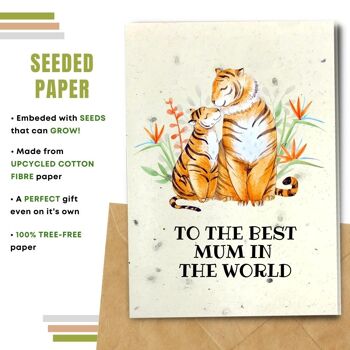 Fait à la main respectueux de l'environnement | Semences plantables ou papier de matière organique Cartes de fête des mères Tiger Mum Single Card 2
