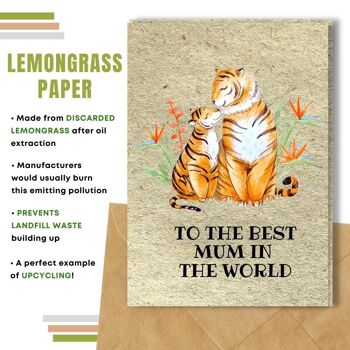 Fait à la main respectueux de l'environnement | Lot de 5 cartes de fête des mères en papier pour graines ou matières organiques à planter Tiger Mum 10