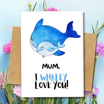 Fait à la main respectueux de l'environnement | Lot de 5 cartes de fête des mères en papier à planter ou en matériau organique Baleines bleues 1