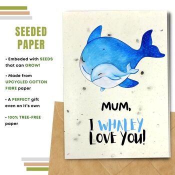 Fait à la main respectueux de l'environnement | Lot de 5 cartes de fête des mères en papier à planter ou en matériau organique Baleines bleues 2