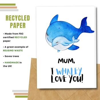 Fait à la main respectueux de l'environnement | Lot de 5 cartes de fête des mères en papier à planter ou en matériau organique Baleines bleues 5