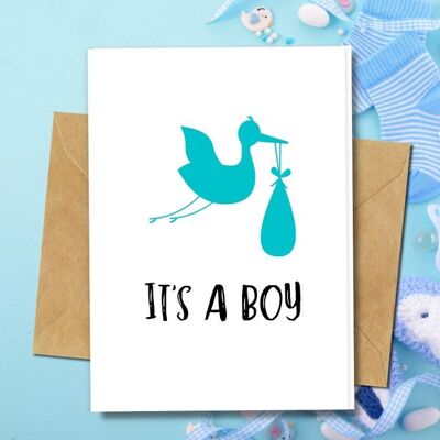 Handmade Eco Friendly | Plantable Seed or Organic Material Paper New Baby Cards It's a Boy Single Card