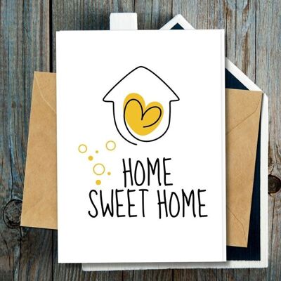Handmade Eco Friendly | Plantable Seed or Organic Material Paper New Home Cards Home Sweet Home, Yellow Pack of 5