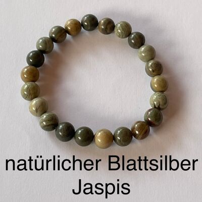 Perlenarmband aus natürlichen Edelsteinen, Amazonit Perlen, 8mm - 21cm - Blattsilber Jaspis