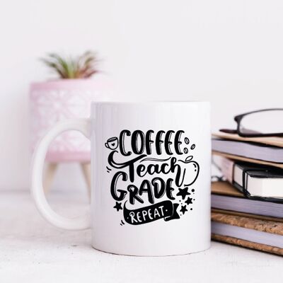 Coffee Teach Grade Repeat Mug with Matching Coaster