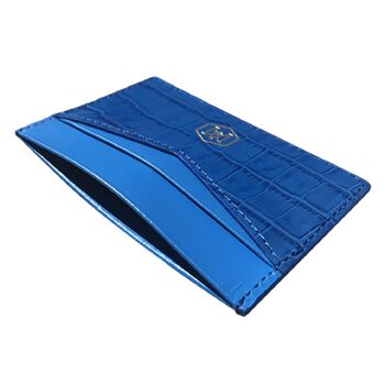 Porte-cartes en cuir de crocodile embossé bleu 2